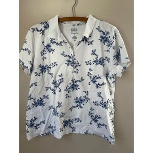 Croft & Barrow Classic Polo Shirt Women  Size L Floral Tee Coastal Nautical Boho